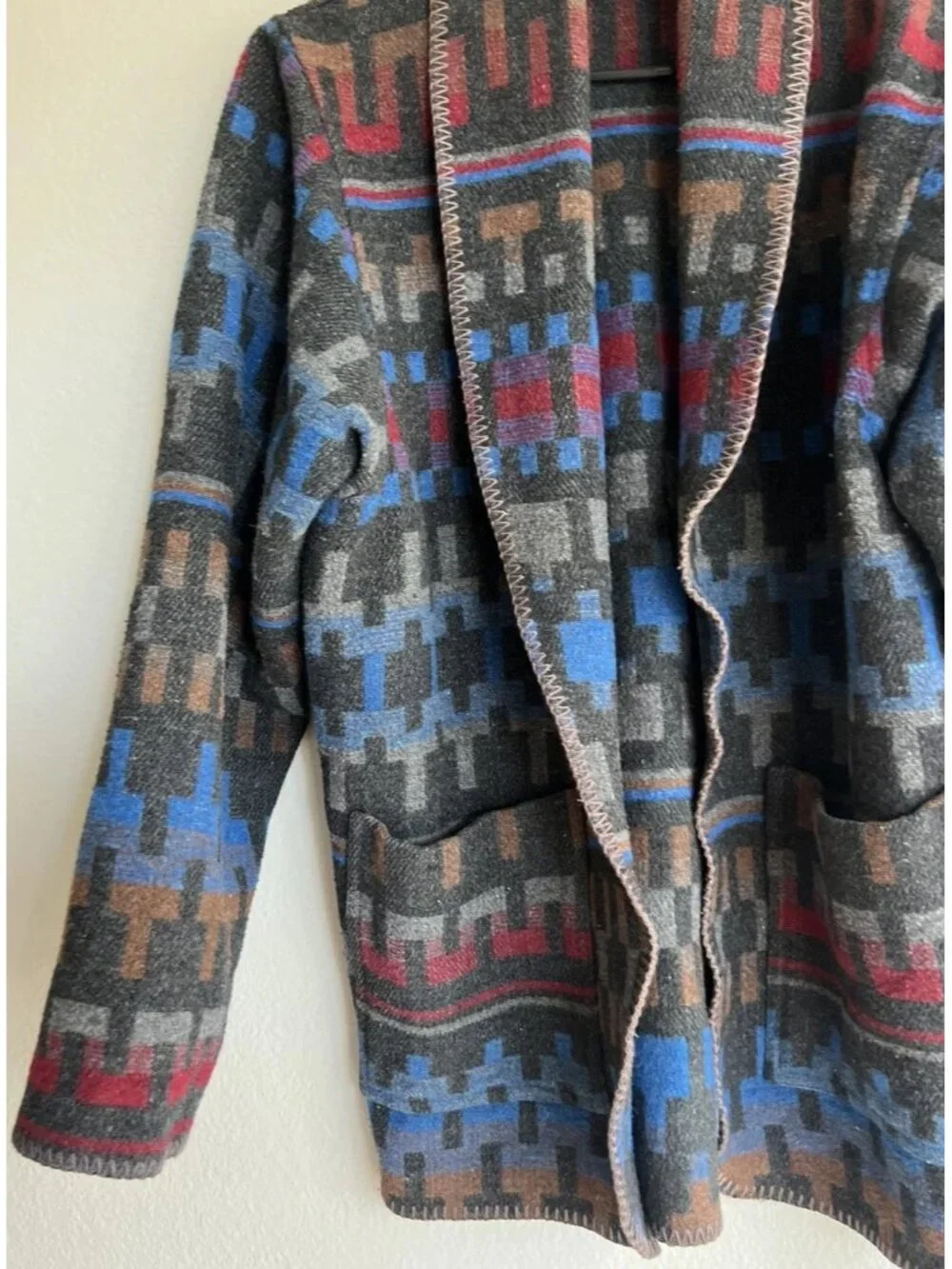 KAREN KANE Women’s Sz XS Black Tribal Aztec Wool Cardigan Coat